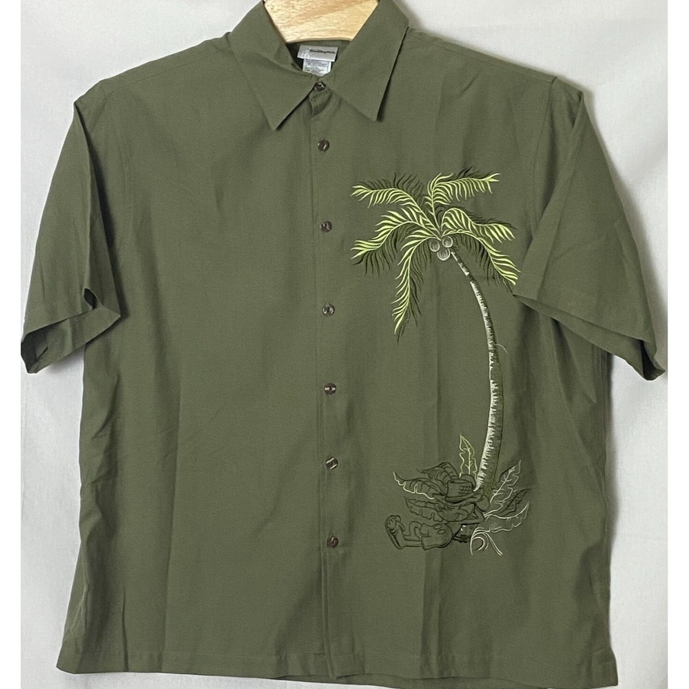 Walt Disney World Mens Camp Casual XL Green Shirt Mickey Mouse Short Sleeve